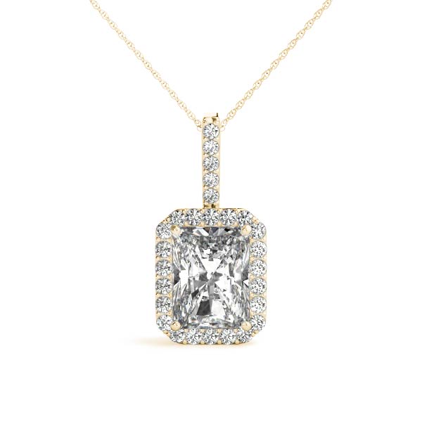 Yellow gold Halo Emerald-Cut Prong Set Pendant