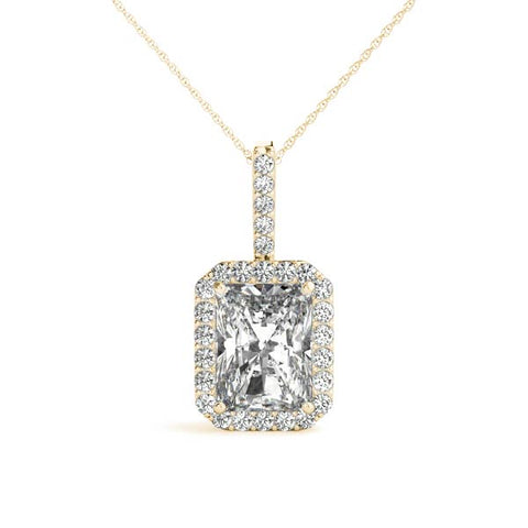 Yellow gold Halo Emerald-Cut Prong Set Pendant