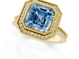 Yellow gold Halo Fancy Blue Asscher -Cut Diamond Pave Band Milgrain Prong Setting Ring_78