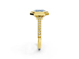 Yellow gold Halo Fancy Blue Asscher -Cut Diamond Pave Band Milgrain Prong Setting Ring_79