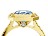 Yellow gold Halo Fancy Blue Asscher -Cut Diamond Pave Band Milgrain Prong Setting Ring_81