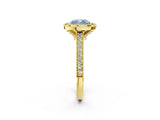 Yellow gold Halo Fancy Blue Cushion -Cut Diamond Pave Band Milgrain Prong Setting Ring_58