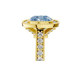 Yellow gold Halo Fancy Blue Cushion -Cut Diamond Pave Band Milgrain Prong Setting Ring_61