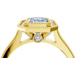 Yellow gold Halo Fancy Blue Emerald -Cut Diamond Pave Band Milgrain Prong Setting Ring_59
