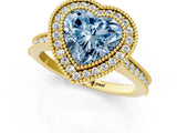 Yellow gold Halo Fancy Blue Heart -Cut Diamond Pave Band Milgrain Prong Setting Ring_56