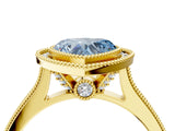 Yellow gold Halo Fancy Blue Heart -Cut Diamond Pave Band Milgrain Prong Setting Ring_59