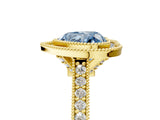 Yellow gold Halo Fancy Blue Heart -Cut Diamond Pave Band Milgrain Prong Setting Ring_60