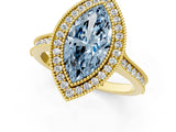 Yellow gold Halo Fancy Blue Marquise -Cut Diamond Pave Band Milgrain Prong Setting Ring_56