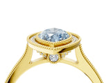 Yellow gold Halo Fancy Blue Marquise -Cut Diamond Pave Band Milgrain Prong Setting Ring_59