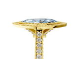 Yellow gold Halo Fancy Blue Marquise -Cut Diamond Pave Band Milgrain Prong Setting Ring_60