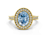 Yellow gold Halo Fancy Blue Oval -Cut Diamond Pave Band Milgrain Prong Setting Ring_55