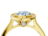Yellow gold Halo Fancy Blue Oval -Cut Diamond Pave Band Milgrain Prong Setting Ring_59