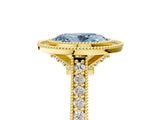 Yellow gold Halo Fancy Blue Oval -Cut Diamond Pave Band Milgrain Prong Setting Ring_60