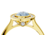 Yellow gold Halo Fancy Blue Pear -Cut Diamond Pave Band Milgrain Prong Setting Ring_83