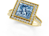 Yellow gold Halo Fancy Blue Princess -Cut Diamond Pave Band Milgrain Prong Setting Ring_55