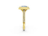 Yellow gold Halo Fancy Blue Princess -Cut Diamond Pave Band Milgrain Prong Setting Ring_56