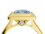 Yellow gold Halo Fancy Blue Princess -Cut Diamond Pave Band Milgrain Prong Setting Ring_58