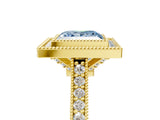 Yellow gold Halo Fancy Blue Princess -Cut Diamond Pave Band Milgrain Prong Setting Ring_59