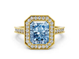 Yellow gold Halo Fancy Blue Radiant -Cut Diamond Pave Band Milgrain Prong Setting Ring_55