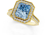 Yellow gold Halo Fancy Blue Radiant -Cut Diamond Pave Band Milgrain Prong Setting Ring_56