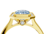 Yellow gold Halo Fancy Blue Radiant -Cut Diamond Pave Band Milgrain Prong Setting Ring_59