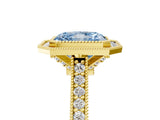 Yellow gold Halo Fancy Blue Radiant -Cut Diamond Pave Band Milgrain Prong Setting Ring_60