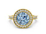 Yellow gold Halo Fancy Blue Round -Cut Diamond Pave Band Milgrain Prong Setting Ring_54