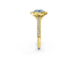 Yellow gold Halo Fancy Blue Round -Cut Diamond Pave Band Milgrain Prong Setting Ring_56