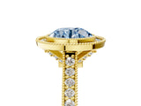 Yellow gold Halo Fancy Blue Round -Cut Diamond Pave Band Milgrain Prong Setting Ring_59