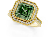 Yellow gold Halo Fancy Green Asscher -Cut Diamond Pave Band Milgrain Prong Setting Ring_48