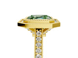 Yellow gold Halo Fancy Green Asscher -Cut Diamond Pave Band Milgrain Prong Setting Ring_52