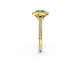 Yellow gold Halo Fancy Green Cushion -Cut Diamond Pave Band Milgrain Prong Setting Ring_57