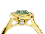 Yellow gold Halo Fancy Green Cushion -Cut Diamond Pave Band Milgrain Prong Setting Ring_59