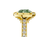 Yellow gold Halo Fancy Green Cushion -Cut Diamond Pave Band Milgrain Prong Setting Ring_60
