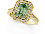 Yellow gold Halo Fancy Green Emerald -Cut Diamond Pave Band Milgrain Prong Setting Ring_74