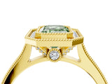 Yellow gold Halo Fancy Green Emerald -Cut Diamond Pave Band Milgrain Prong Setting Ring_77