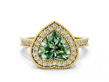 Yellow gold Halo Fancy Green Heart -Cut Diamond Pave Band Milgrain Prong Setting Ring_34