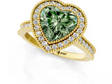 Yellow gold Halo Fancy Green Heart -Cut Diamond Pave Band Milgrain Prong Setting Ring_35