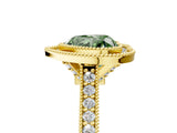Yellow gold Halo Fancy Green Heart -Cut Diamond Pave Band Milgrain Prong Setting Ring_39