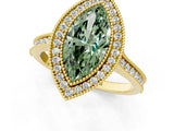 Yellow gold Halo Fancy Green Marquise -Cut Diamond Pave Band Milgrain Prong Setting Ring_56