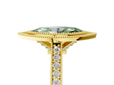 Yellow gold Halo Fancy Green Marquise -Cut Diamond Pave Band Milgrain Prong Setting Ring_60