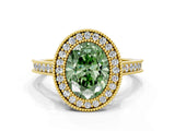 Yellow gold Halo Fancy Green Oval -Cut Diamond Pave Band Milgrain Prong Setting Ring_55