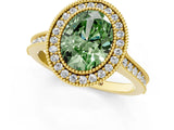 Yellow gold Halo Fancy Green Oval -Cut Diamond Pave Band Milgrain Prong Setting Ring_56