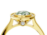Yellow gold Halo Fancy Green Oval -Cut Diamond Pave Band Milgrain Prong Setting Ring_59