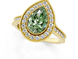 Yellow gold Halo Fancy Green Pear -Cut Diamond Pave Band Milgrain Prong Setting Ring_56