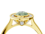 Yellow gold Halo Fancy Green Pear -Cut Diamond Pave Band Milgrain Prong Setting Ring_59