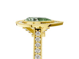 Yellow gold Halo Fancy Green Pear -Cut Diamond Pave Band Milgrain Prong Setting Ring_60