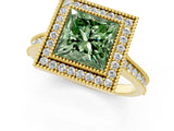 Yellow gold Halo Fancy Green Princess -Cut Diamond Pave Band Milgrain Prong Setting Ring_36