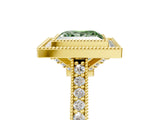 Yellow gold Halo Fancy Green Princess -Cut Diamond Pave Band Milgrain Prong Setting Ring_40
