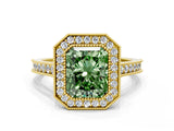 Yellow gold Halo Fancy Green Radiant -Cut Diamond Pave Band Milgrain Prong Setting Ring_55